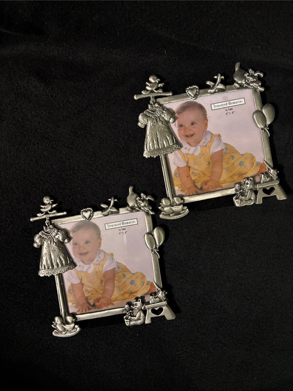 vintage GANZ Treasured Memories 3D Pewter Baby Photo Frame 4x4